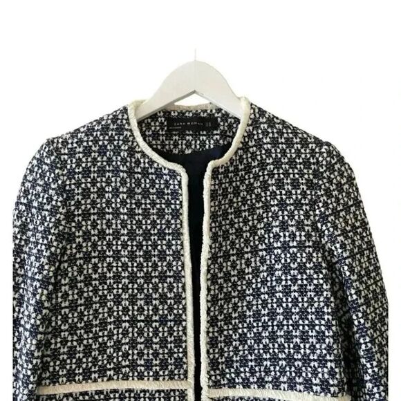 ZARA WOMAN BLUE PRINTED COAT BOHEMIAN JACQUARD JACKET 'LONG COAT' SZ XS - Picture 11 of 16